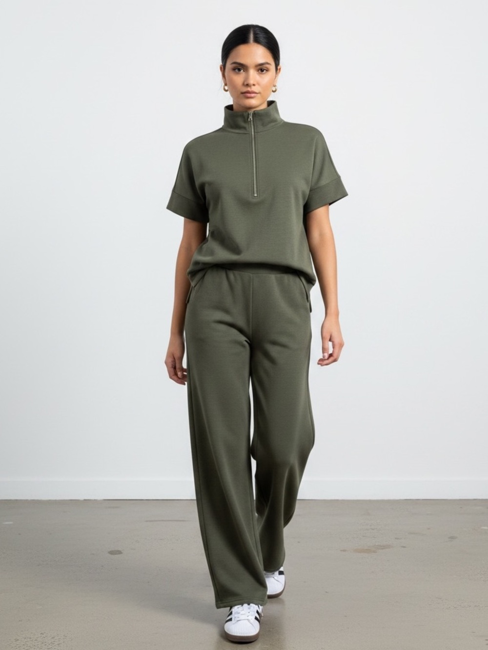 1565 • Olive Buttery Soft Scuba Short Sleeve Quarter Zip Pant Set